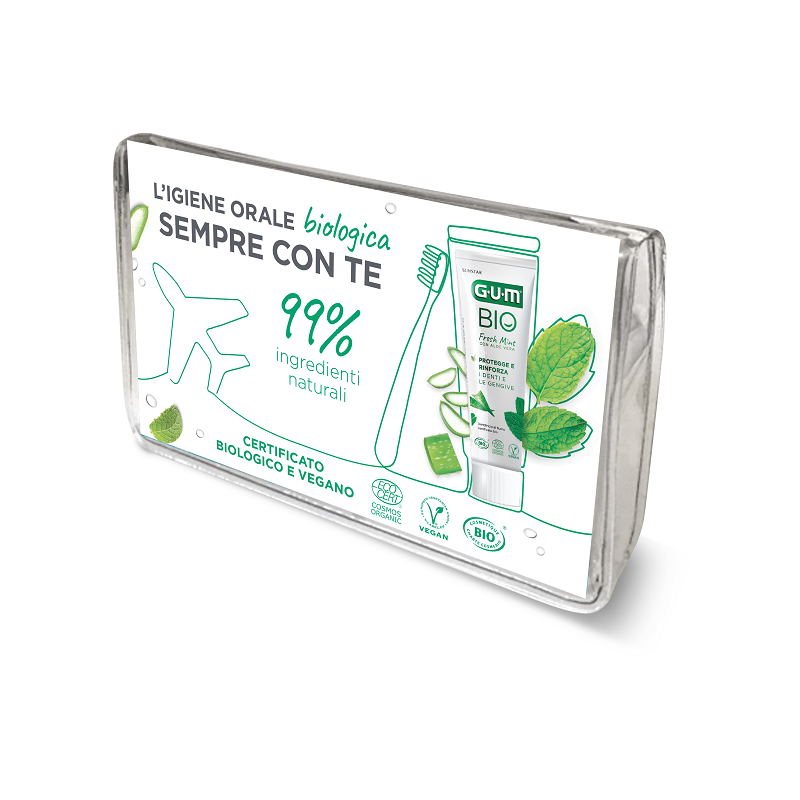 GUM TRAVEL KIT BIO 1 SPAZZOLINO + 1 DENTIFRICIO +  1 SCOVOLINO INTERDENTALE