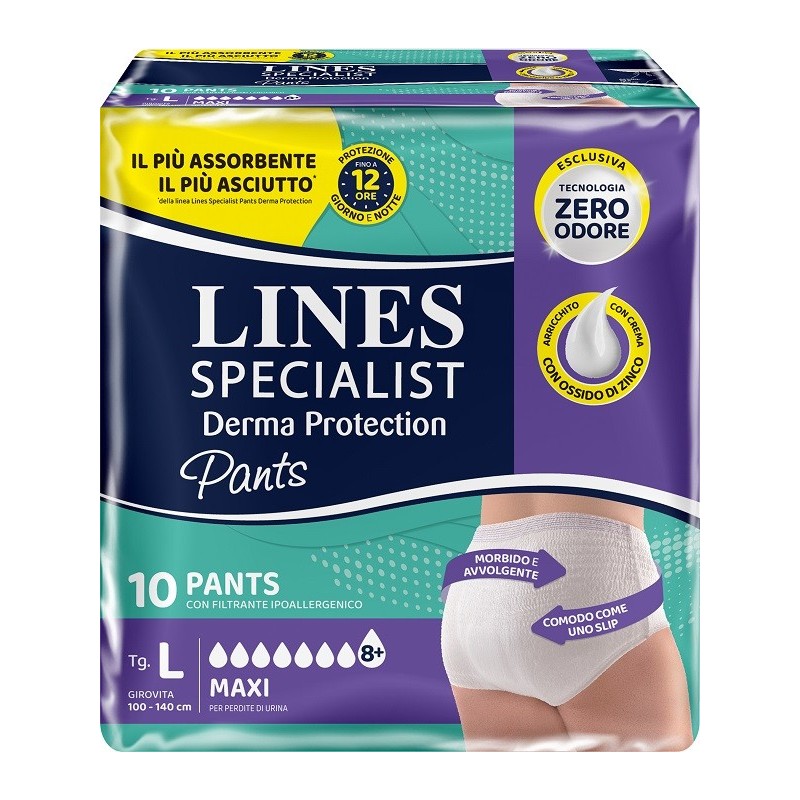 PANNOLONE PER INCONTINENZA LINES SPECIALIST DERMA PANTS MAXI L 10 PEZZI