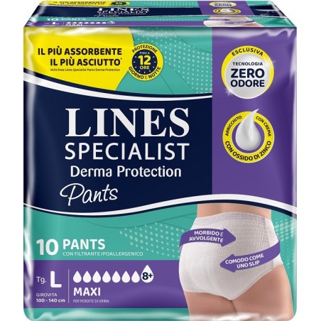 PANNOLONE PER INCONTINENZA LINES SPECIALIST DERMA PANTS MAXI L 10 PEZZI