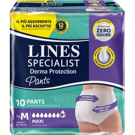 PANNOLONE PER INCONTINENZA LINES SPECIALIST DERMA PANTS MAXI M 10 PEZZI