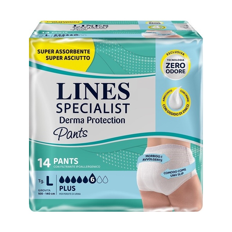 PANNOLONE PER INCONTINENZA LINES SPECIALIST DERMA PANTS PLUS L 14 PEZZI