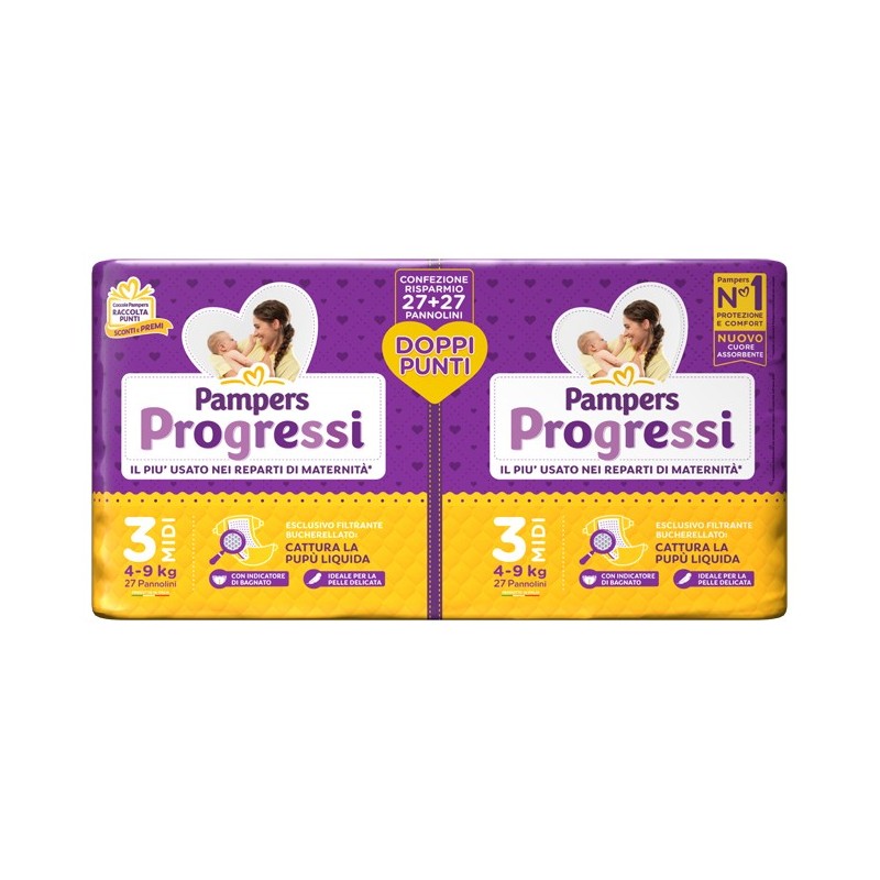 PAMPERS PROGRESSI PANNOLINO MIDI PACCO DOPPIO 54 PEZZI
