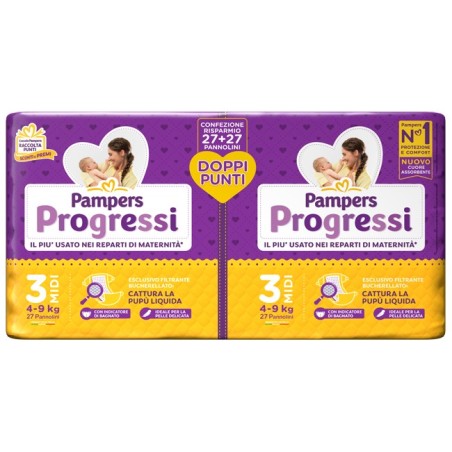 PAMPERS PROGRESSI PANNOLINO MIDI PACCO DOPPIO 54 PEZZI