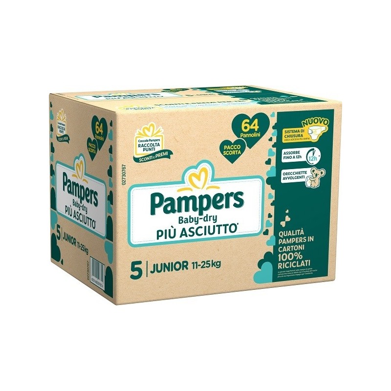 PAMPERS BABY DRY QUADRI PANNOLINO DOWNCOUNT JUNIOR 64 PEZZI