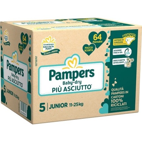 PAMPERS BABY DRY QUADRI PANNOLINO DOWNCOUNT JUNIOR 64 PEZZI