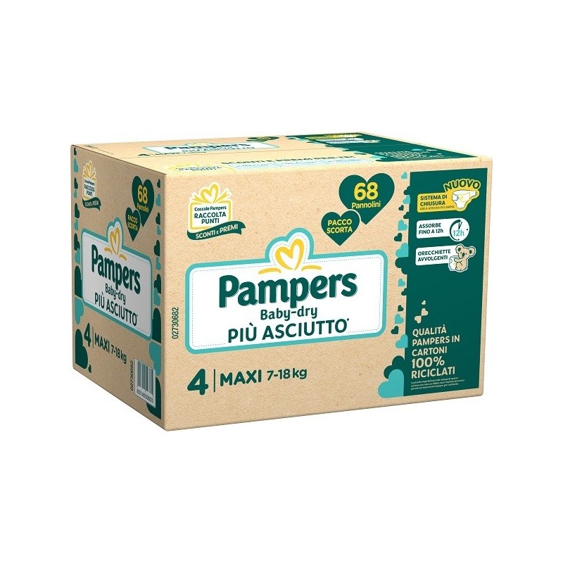 PAMPERS BABY DRY QUADRI PANNOLINO DOWNCOUNT MAXI 68 PEZZI