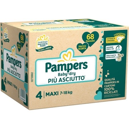 PAMPERS BABY DRY QUADRI PANNOLINO DOWNCOUNT MAXI 68 PEZZI