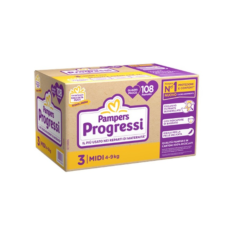 PAMPERS QUADRI PROGRESSI MIDI 108 PEZZI