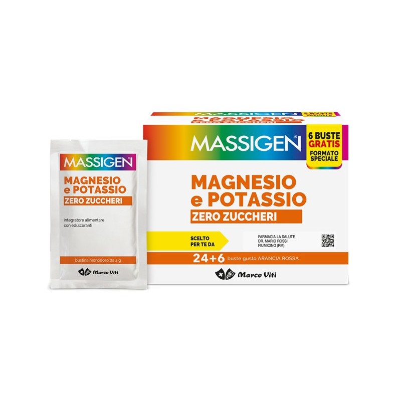 MASSIGEN MAGNESIO POTASSIO ZERO ZUCCHERO 24 BUSTINE + 6 BUSTINE