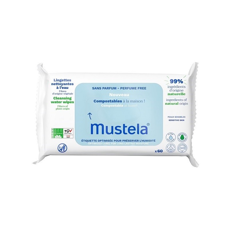 MUSTELA SALVIETTE ACQUA COMPOSTABILI SENZA PROFUMO 60 PEZZI
