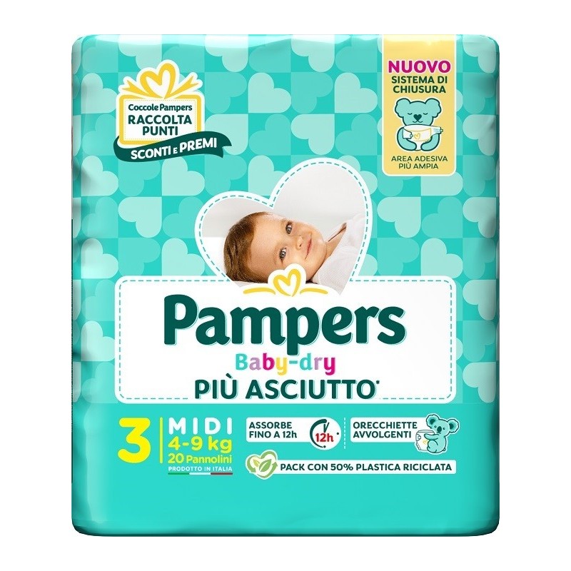 PAMPERS BABY DRY PANNOLINO DOWNCOUNT MIDI 20 PEZZI