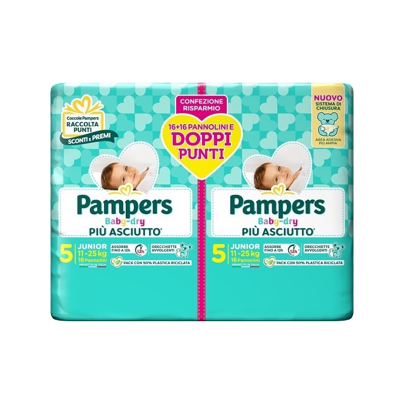 PAMPERS BABY DRY PANNOLINO DUO DOWNCOUNT JUNIOR 32 PEZZI