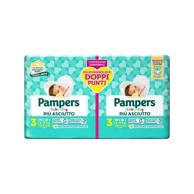 PAMPERS BABY DRY PANNOLINO DUO DOWNCOUNT MIDI 40 PEZZI