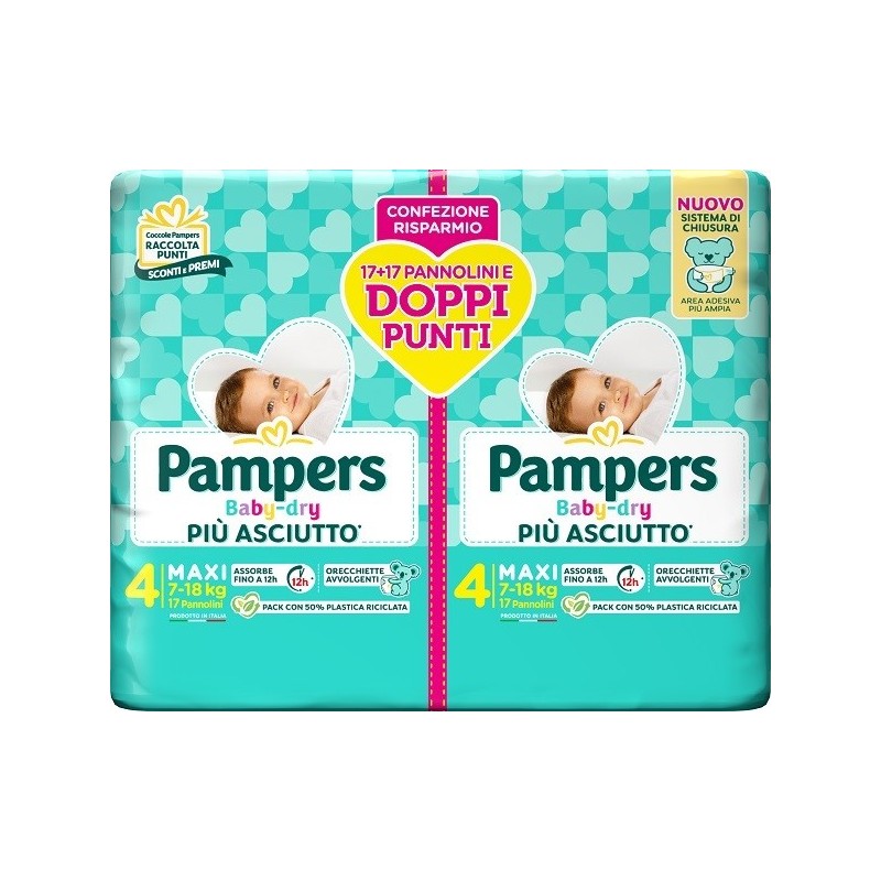 PAMPERS BABY DRY PANNOLINO DUO DOWNCOUNT MAXI 34 PEZZI