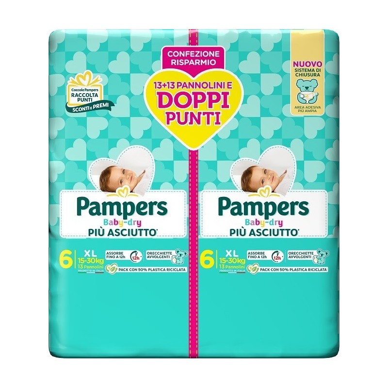 PAMPERS BABY DRY PANNOLINO DUO DOWNCOUNT XL 26 PEZZI