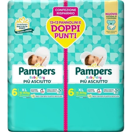 PAMPERS BABY DRY PANNOLINO DUO DOWNCOUNT XL 26 PEZZI