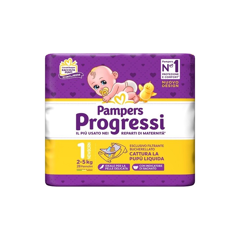 PAMPERS PROGRESSI NEWBORN PANNOLINO 1 2-5KG 28 PEZZI