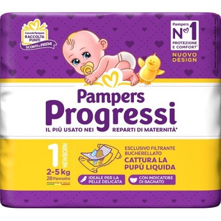 PAMPERS PROGRESSI NEWBORN PANNOLINO 1 2-5KG 28 PEZZI