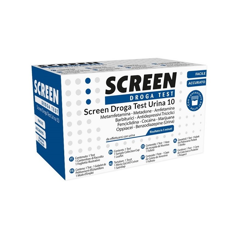 SCREEN DROGA TEST 10 DROGHE TEST ANTIDROGA CON CONTENITORE URINA