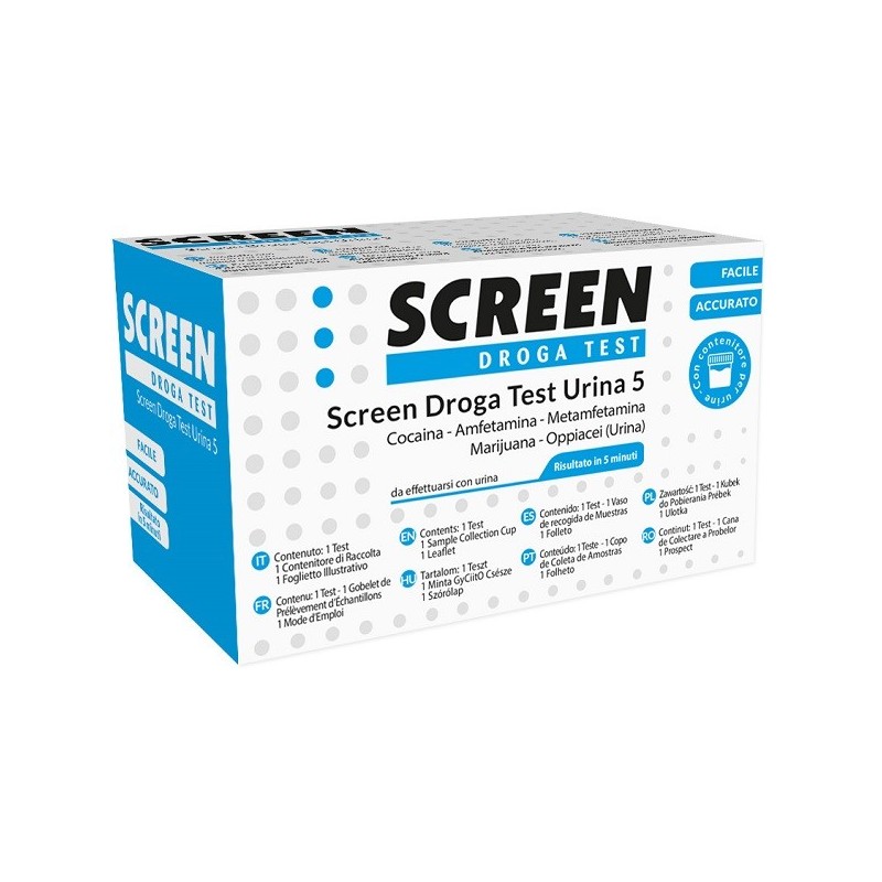 SCREEN DROGA TEST 5 DROGHE TEST ANTIDROGA CON CONTENITORE URINA