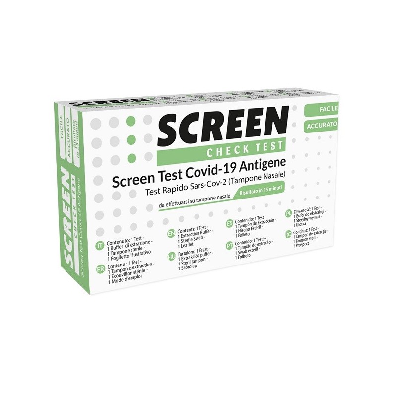 SCREEN TEST AUTODIAGNOSTICO ANTIGENICO RAPIDO COVID-19 SARS-COV-2 TAMPONI NASALI SELFTEST COVID TEST ANTIGENE SCREEN