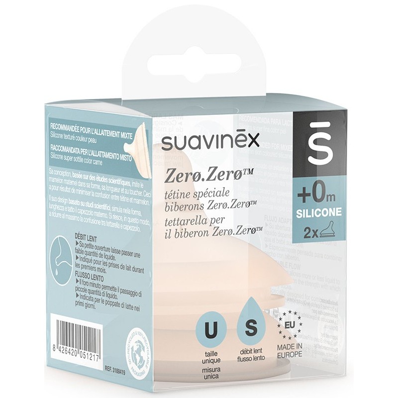 SUAVINEX ZERO ZERO TETTARELLA BIBERON ANTICOLICA FLUSSO LENTO S 2 PEZZI