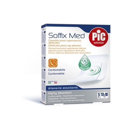 CEROTTO PIC SOFFIX MED IN TNT CON TAMPONE CENTRALE ASSORBENTE STERILE MONOUSO 10X10 CM ANTIBATTERICO 5 PEZZI