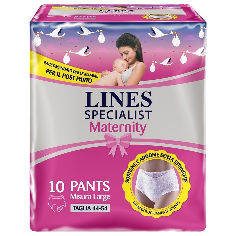 LINES SPECIALIST MATERNITY MUTANDINA ASSORBENTE PER PERDITE POST PARTO MISURA LARGE 10 PEZZI